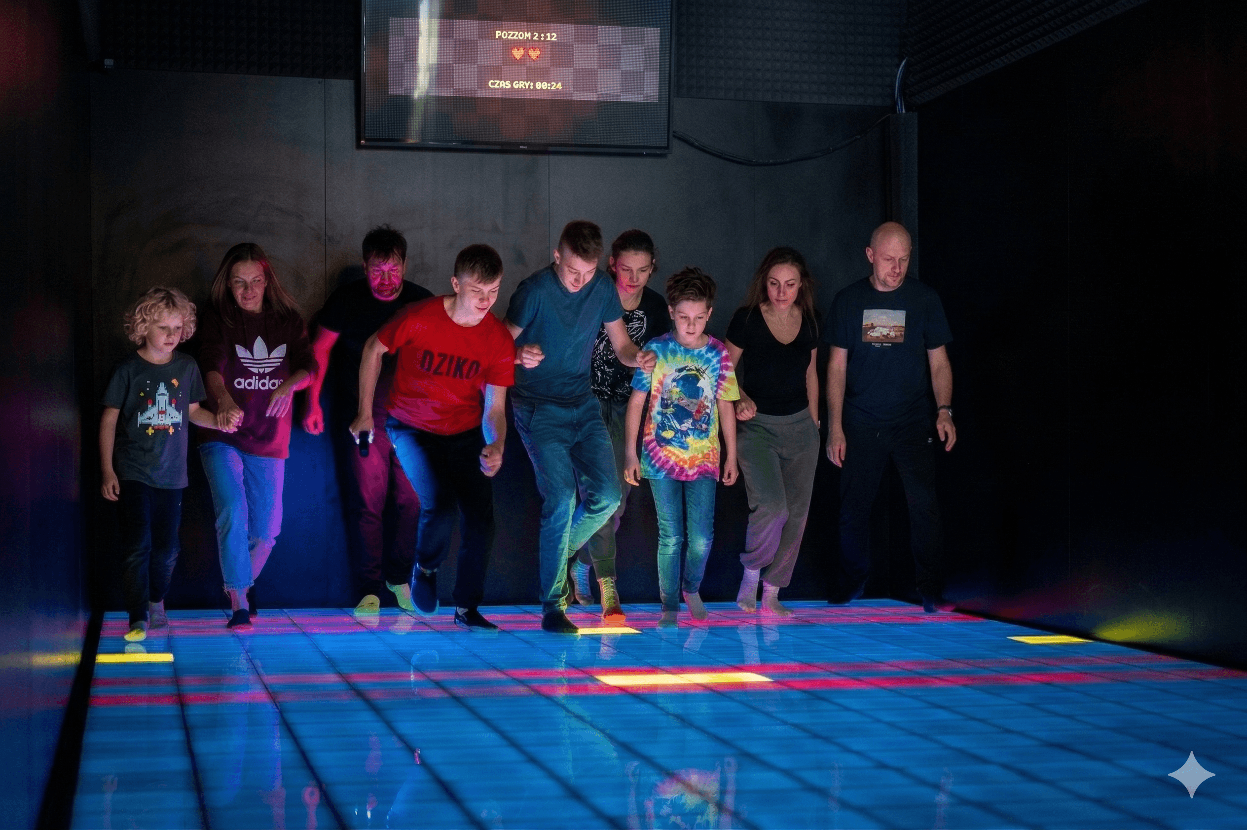Kids playing interactive LED floor games at Hai Pixel arena Chisinau