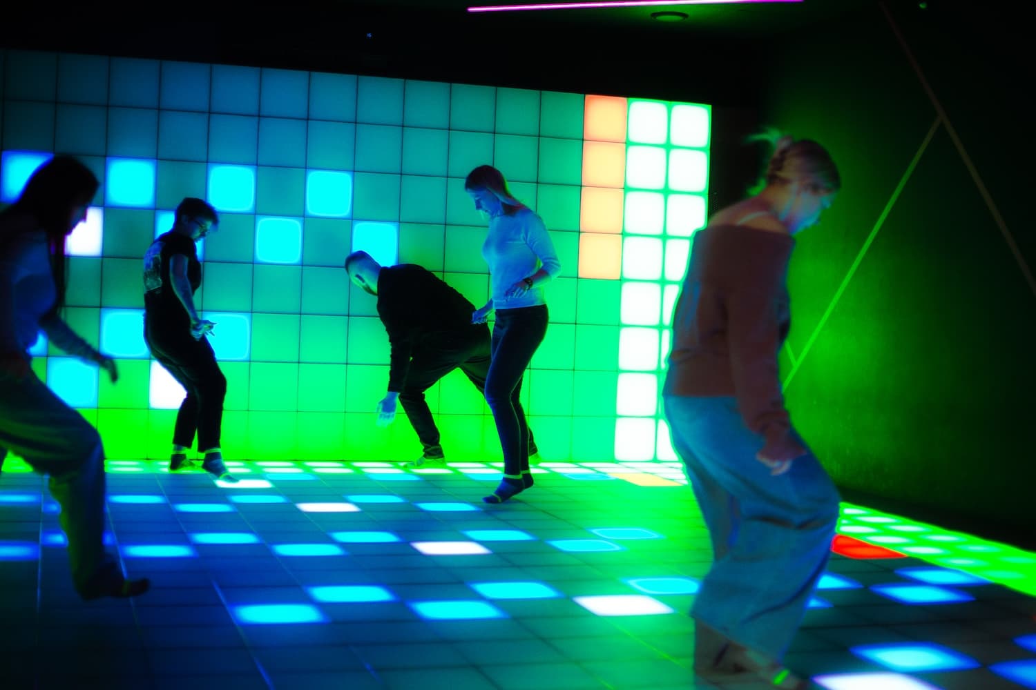 Hai Pixel arena interior with LED floor and gaming setup